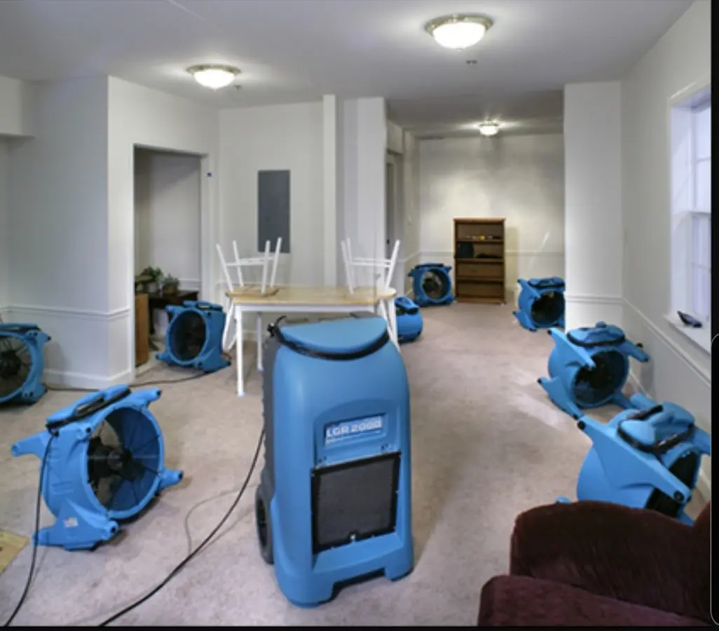 Air movers and dehumidifier setup for Water Damage Restoration in Woodbridge